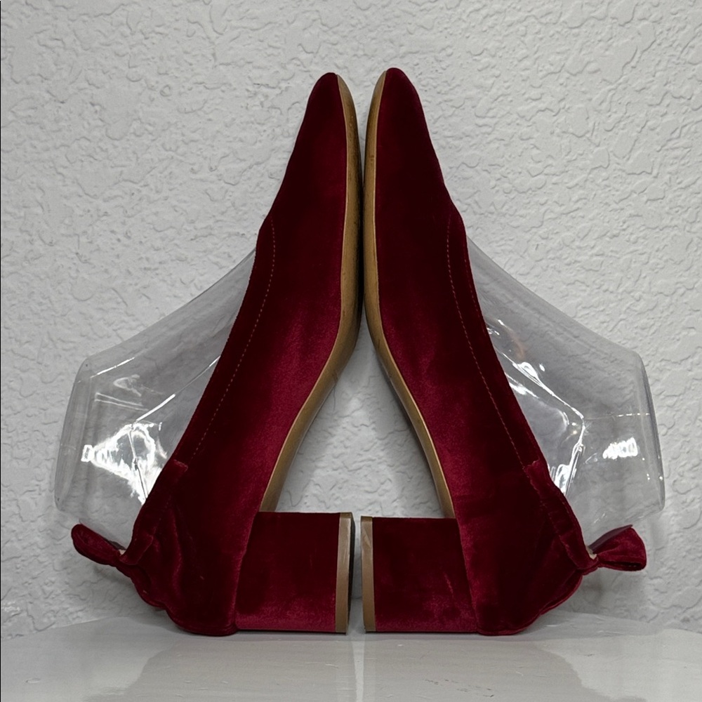 EVERLANE THE DAY RED VELVET SCRUNCH BACK BLOCK HEEL BALLET INSPIRED PUMPS - Picture 11 of 14